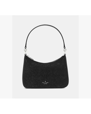 Kate Spade Margot Spade Flower Crystal Suede Medium Shoulder Bag - Black
