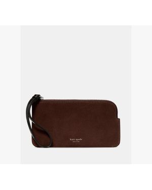 Kate Spade Zippy Suede And Shiny Leather Wristlet - Brown