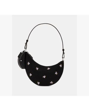 Kate Spade Duo Rose Dot Embroidered Suede Mini Shoulder Bag - Black