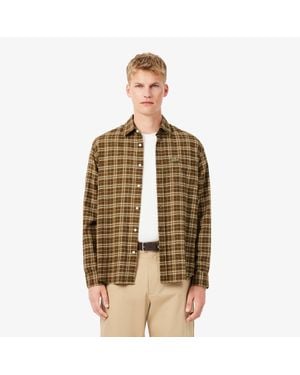 Lacoste Regular Fit Plaid Flannel Shirt - Brown