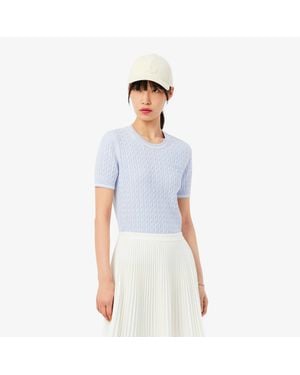 Lacoste Short Sleeved Cable Knit Sweater - Blue