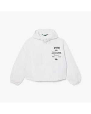 Lacoste Cropped Zip-Up Hooded Jacket - White