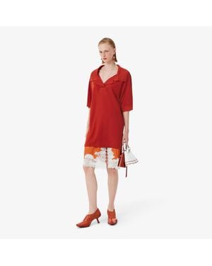 Lacoste Runway Silk Piqué Polo Collar Dress - Red