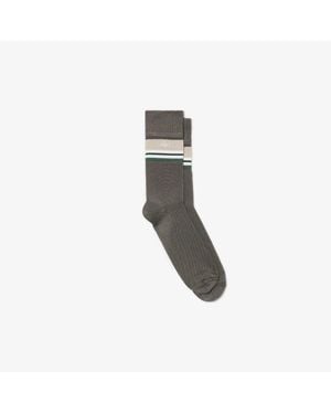 Lacoste Runway Striped Piqué High Socks - Gray