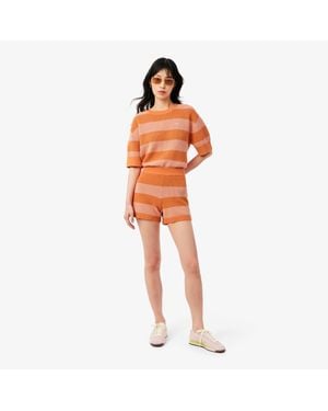 Lacoste Striped Mesh Knit Shorts - Orange