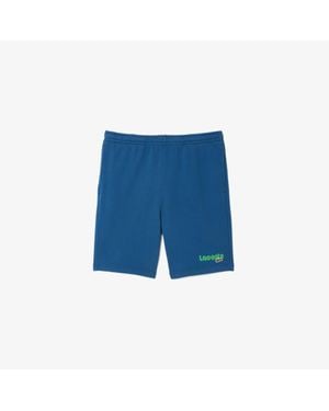 Lacoste Regular Fit Washed Effect Printed Fleece Shorts - Blue