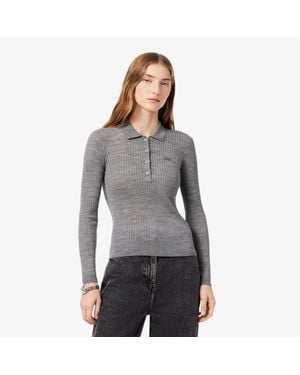 Lacoste Wool Jersey Polo Collar Sweater - Gray