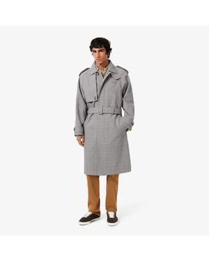 Lacoste Water-Repellent Plaid Trench Coat - Gray