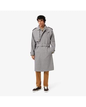Lacoste Water-Repellent Plaid Trench Coat - Gray