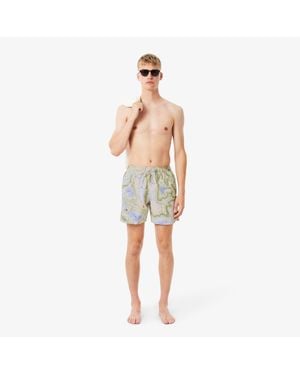 Lacoste Mid-Length Print Swim Trunks - White
