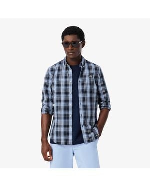 Lacoste Slim Fit Gingham Print Stretch Poplin Shirt - Blue