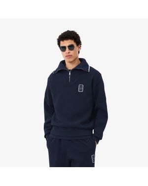 Lacoste Loose Fit High Zipped Neck Badge Accent Sweatshirt - Blue