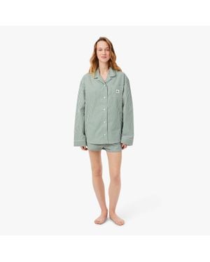 Lacoste Oversized Striped Poplin Pajama Set - Green