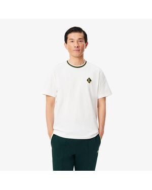 Lacoste French Made Badge Accent Striped T-Shirt - White
