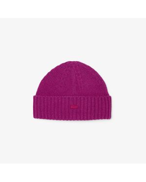 Lacoste 3D Rib Knit Wool Beanie - Purple