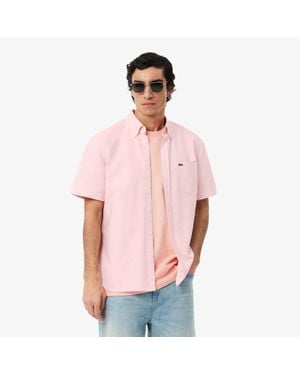 Lacoste Regular Fit Short Sleeve Oxford Shirt - Pink