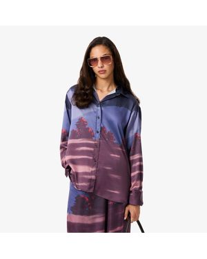 Lacoste Oversized Landscape Print Satin Shirt - Purple