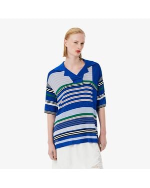 Lacoste Runway Oversized Striped Satin Piqué Polo Shirt - Blue