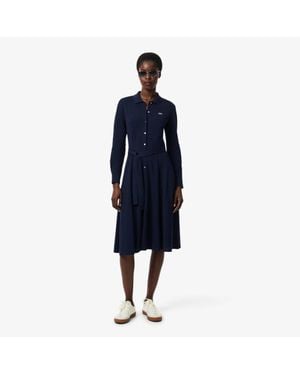 Lacoste Polo Collar Belted Petit Piqué Dress - Blue