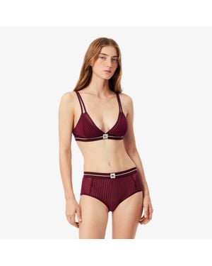 Lacoste Velour Stripe Mesh Triangle Bralette - Red