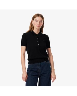 Lacoste Regular Fit Cashmere Blend Diamanté Polo Shirt - Black