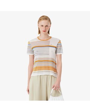Lacoste Runway Striped Satin Jersey T-Shirt - Natural