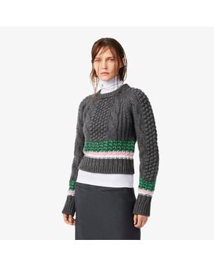 Lacoste Runway Striped Textured Wool Sweater - Gray