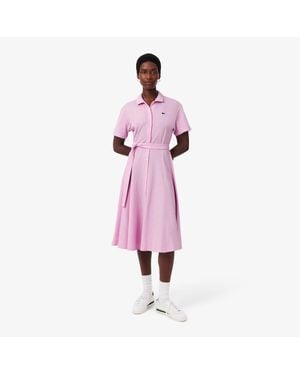 Lacoste Flared Mini-Piqué Polo Dress - Pink