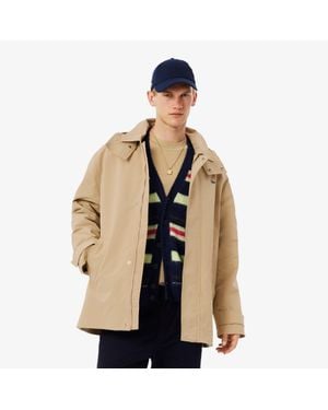 Lacoste Mid-Length Water-Repellent Hooded Parka - Natural