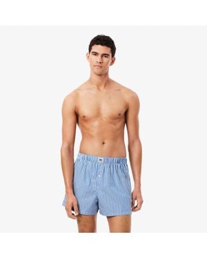 Lacoste 3-Pack Striped Cotton Poplin Boxers - Blue