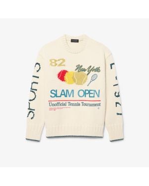 Lacoste Runway Intarsia Embroidered Motif Sweater - Natural