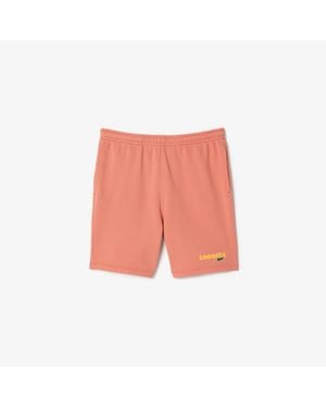 Lacoste Washed Effect Printed Fleece Shorts - Pink