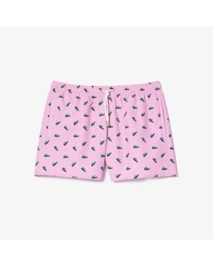 Lacoste Crocodile Print Swim Trunks - Red