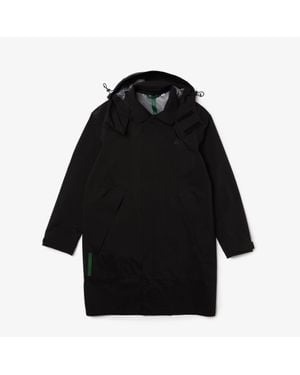 Lacoste Detachable Hood Knee-Length Water-Resistant Parka - Black