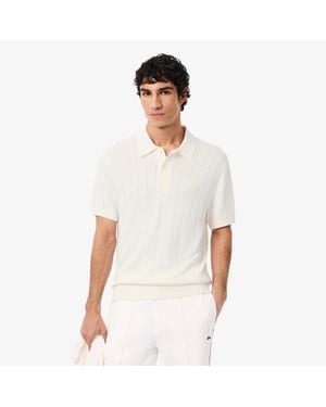 Lacoste Fluid Ribbed Knit Polo Collar Sweater - White