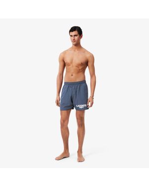 Lacoste Mid Length Printed Swim Trunks - Blue