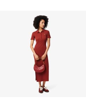 Lacoste Long Ribbed Cotton Polo Dress - Red