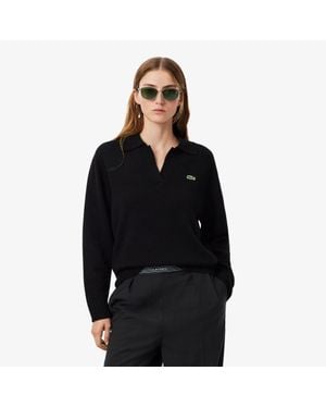 Lacoste 3D Knit Cashmere Polo Collar Sweater - Black