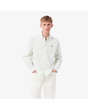 Lacoste Regular Fit Striped Oxford Shirt - White