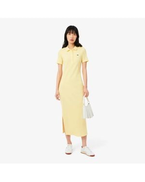 Lacoste Long Ribbed Cotton Polo Dress - Yellow