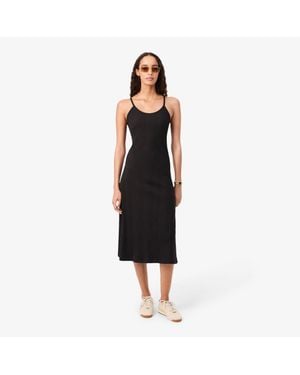 Lacoste Ribbed Cotton Strappy Maxi Dress - Black