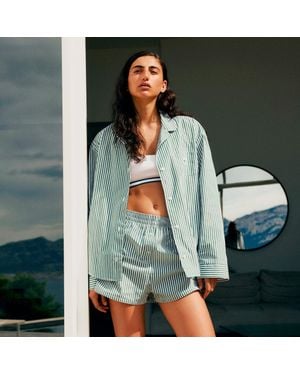 Lacoste Oversized Striped Poplin Pajama Set - Green