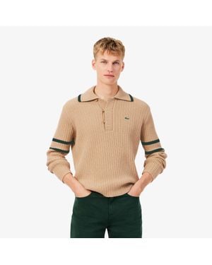 Lacoste Archive Edition Striped Polo Collar Sweater - Natural