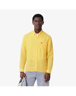 Lacoste Regular Fit Linen Shirt - Yellow