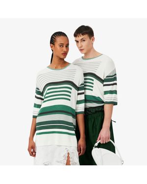 Lacoste Runway Oversized Striped Satin T-Shirt - Green