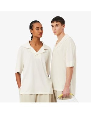 Lacoste Runway Oversized Silk Piqué Polo Shirt - White