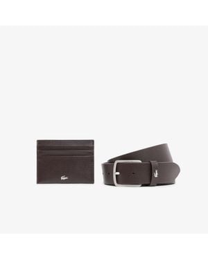 Lacoste Leather Belt & Card Holder Gift Set - Brown