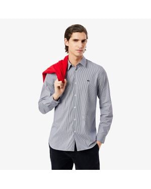 Lacoste Slim Fit Striped Stretch Button Down Shirt - Gray