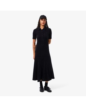 Lacoste Fuzzy Ribbed Knit Polo Collar Dress - Black