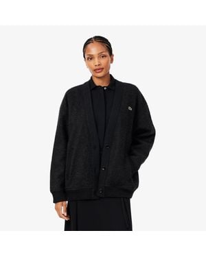 Lacoste Oversized Boiled Wool Knit Cardigan - Black